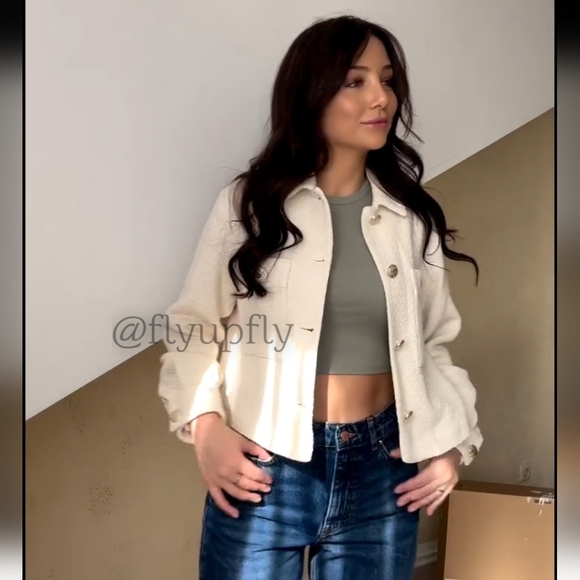 Zara Textured * Tweed Blazer Jacket Cream - Picture 7 of 16